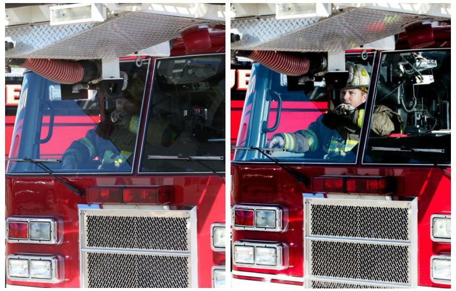 Commercial Photography Firefighter Without and With Flash