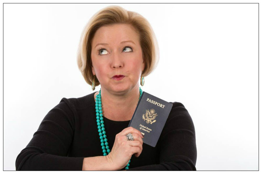 Funny Headshot of Woman with Passport Taken in Raleigh NC 2