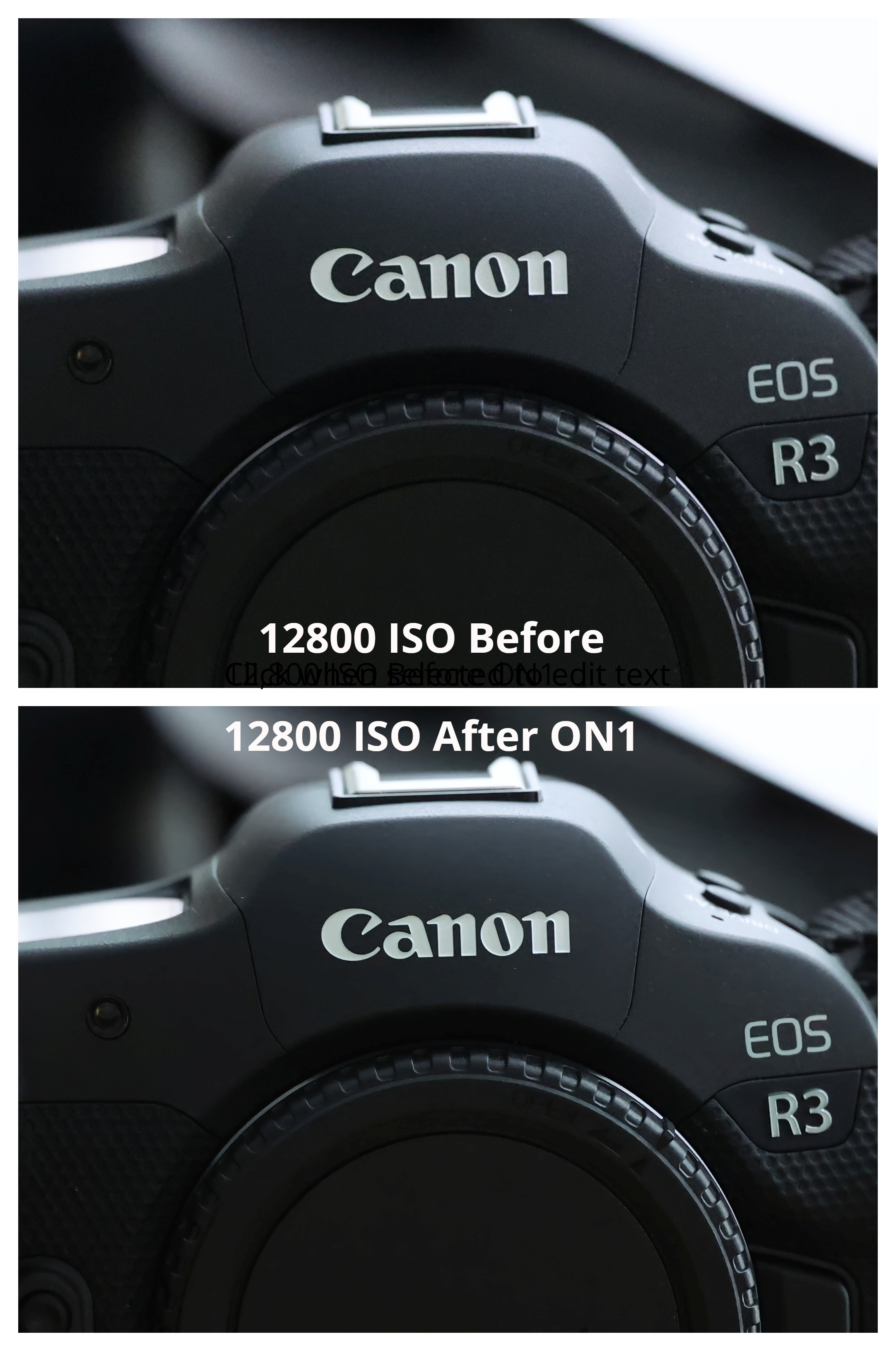 Canon R3 12800 ISO Before and After ON1 No Noise